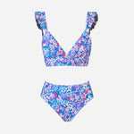 Bikini floreado con vuelos celeste (preventa)